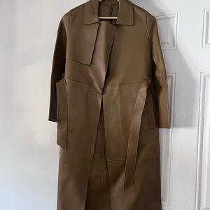 Olive Genuine Leather Trench Coat